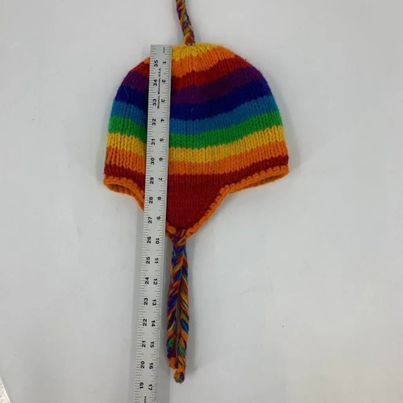 Kyber Unisex 100% Wool Made in Nepal Rainbow Knit Hat Cap Ear Flaps Beanie - Picture 7 of 9
